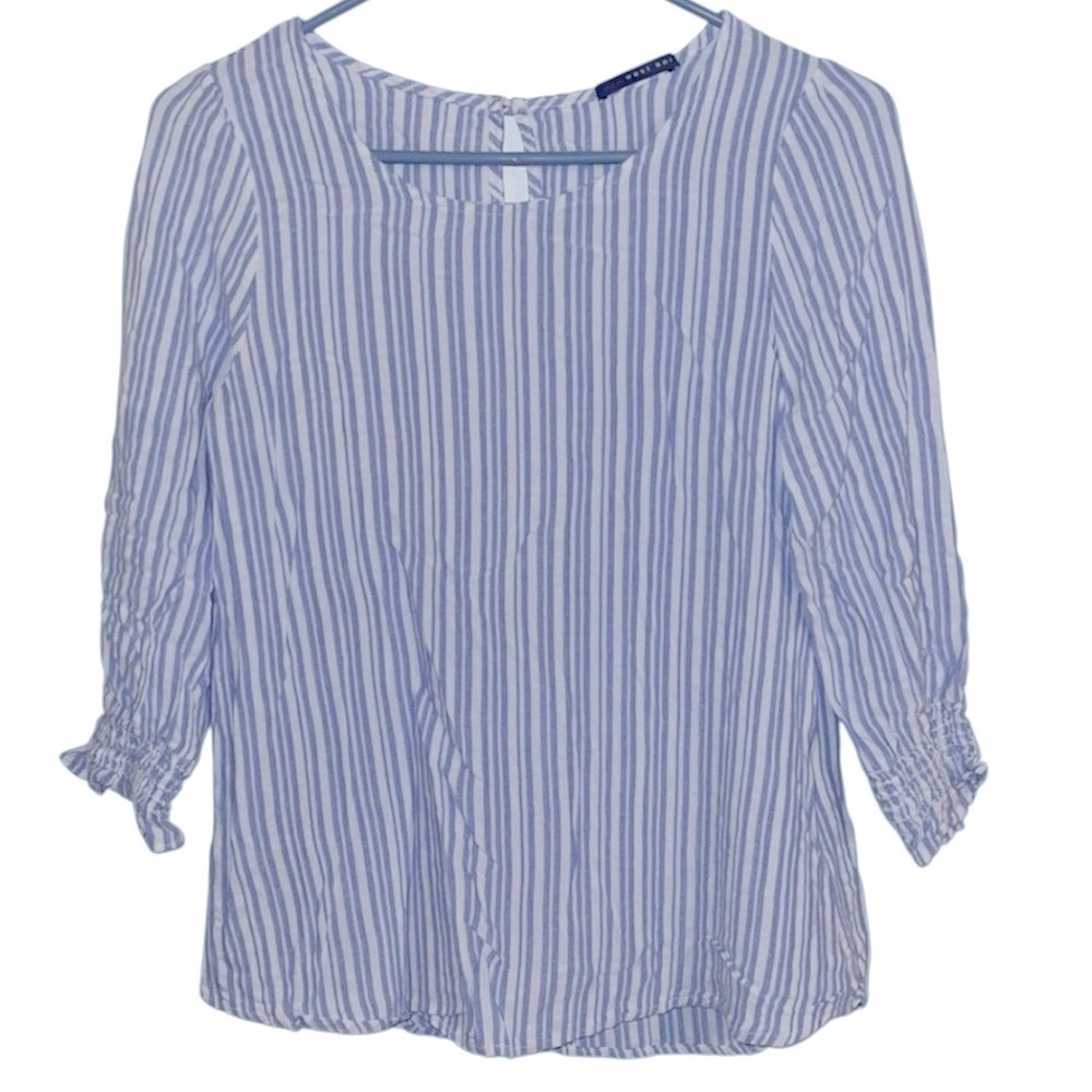 🌺WEST KEI BLUE WHITE STRIPED SMOCK SLEEVES BLOUSE